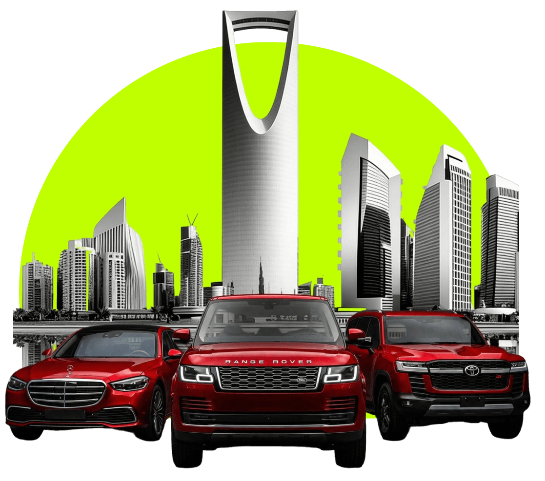 سيارة SUV حمراء أمام أفق الرياض